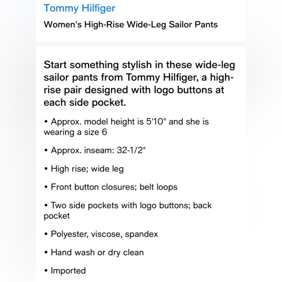 Tommy Hilfiger Navy Wide Leg Sailor Pants with Silver Button Detail - Picture 5 of 5